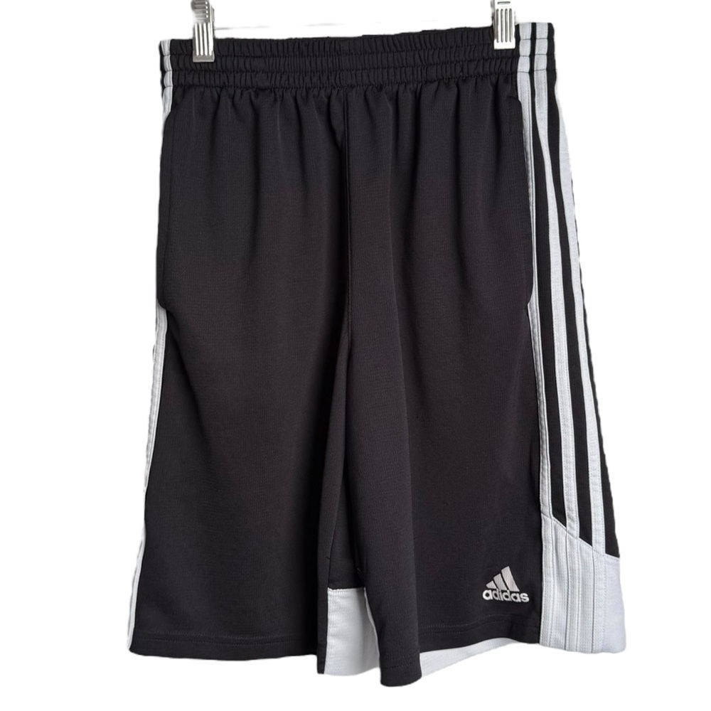 4/$25 Adidas Black Shorts White Tri Stripe Sides Size Boys Youth Large 14/16